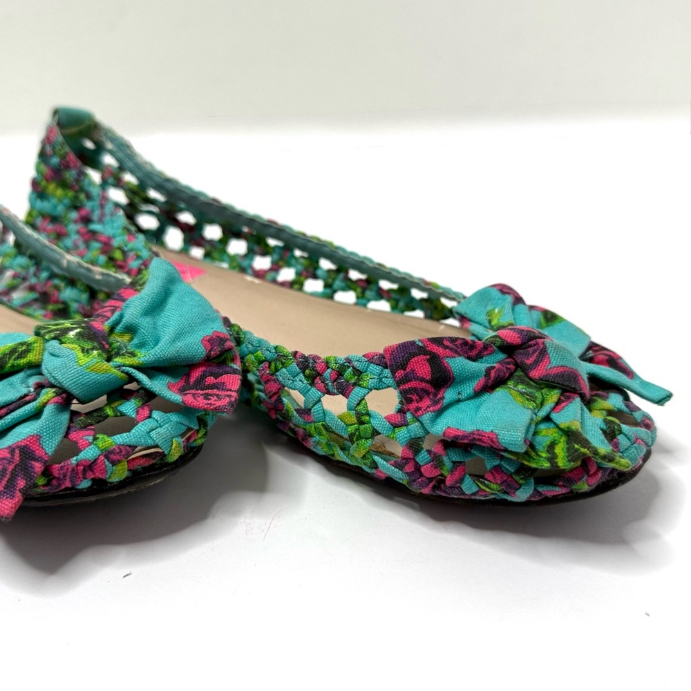 Betsey Johnson Teal Floral Bow Ballet Flats - Picture 7 of 8